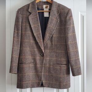Vintage Women's Field Gear Wool Houndstooth Oversized Blazer Jacket Sz 8